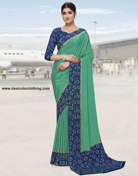 Teal Green Polyester Printed Saree
