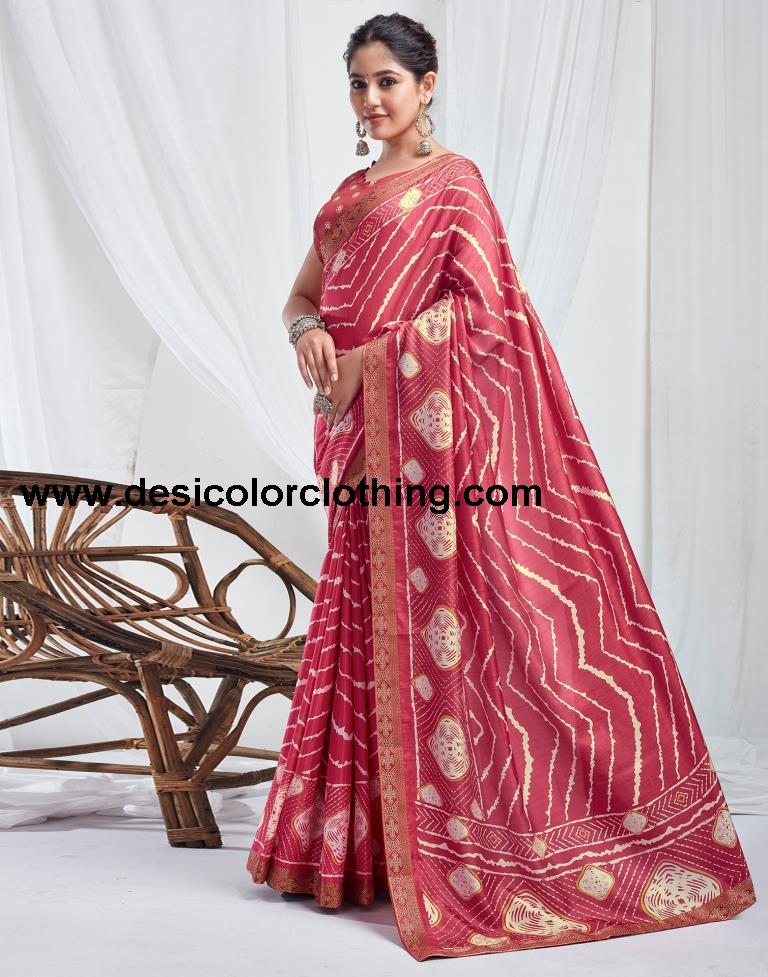 Punch Pink Silk Printed Saree