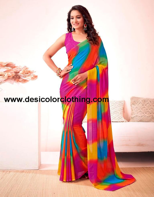 Pink Georgette Printed Saree