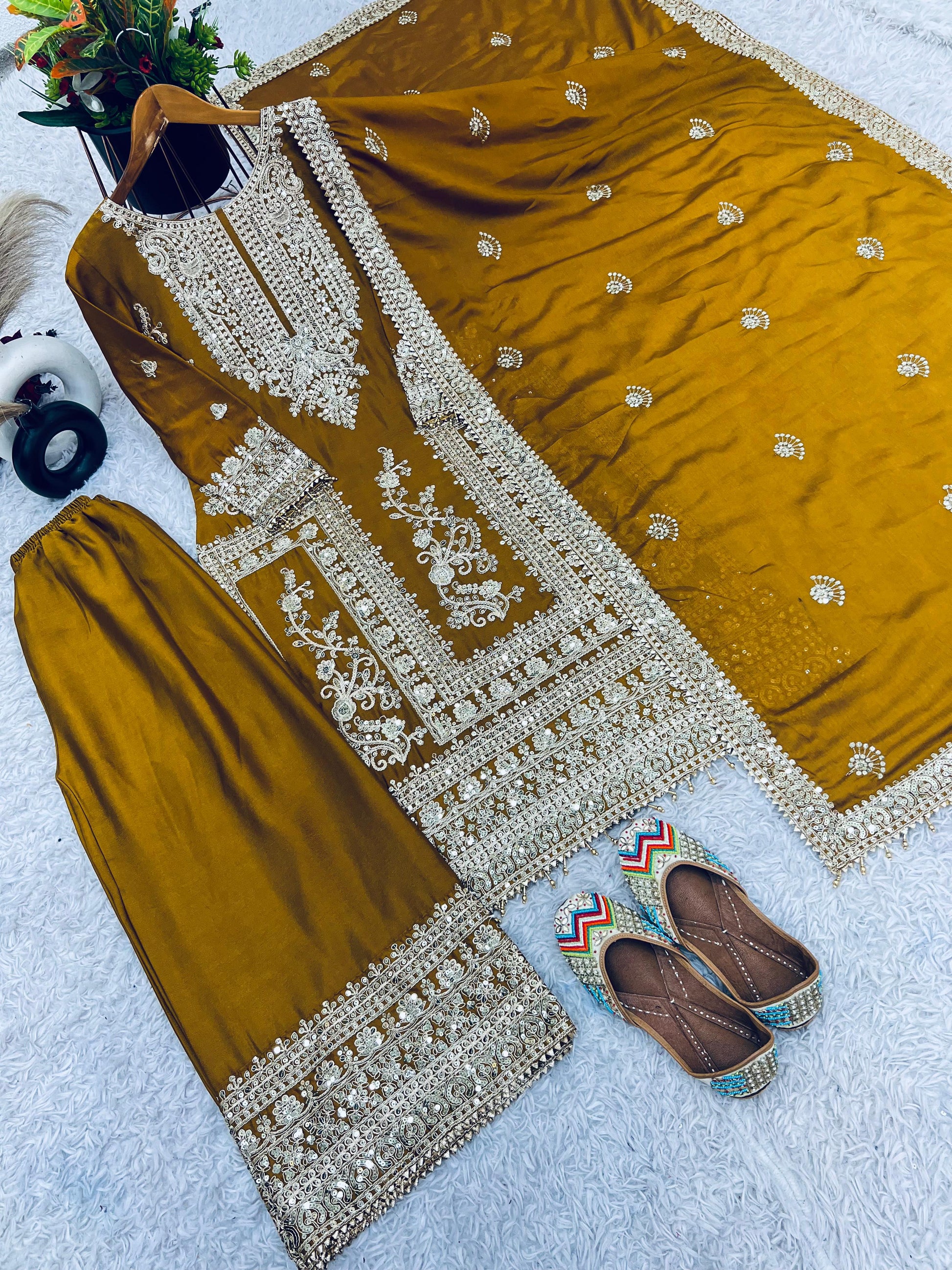 Product Image - Designer Georgette Wedding Saree - Pure Chinnon Silk with Heavy Embroidery