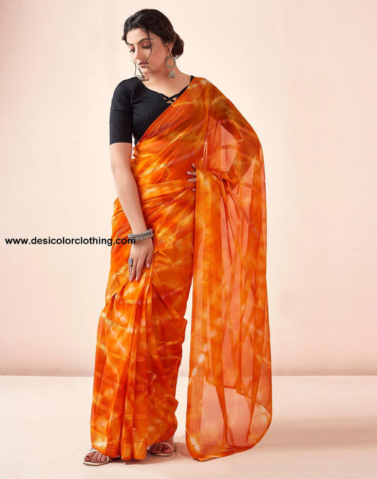 Orange Georgette Printed Ready to Wear Saree
