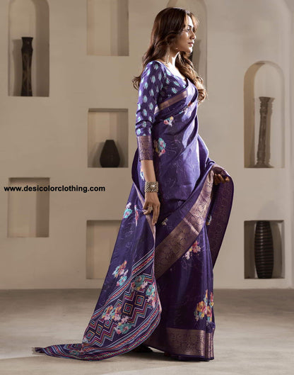 Violet Silk Printed Saree