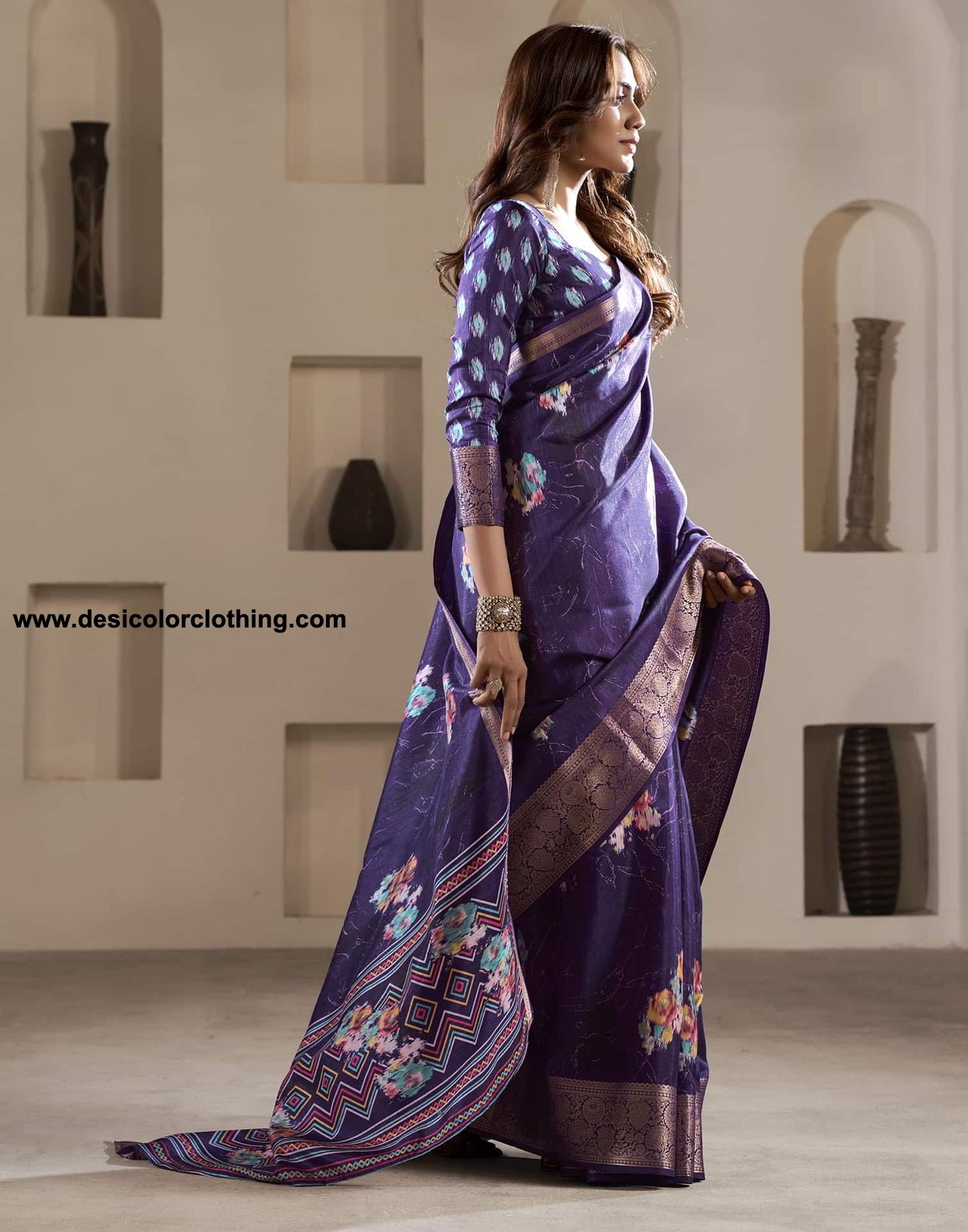 Violet Silk Printed Saree