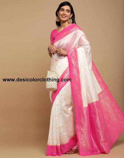 White Kanjivaram Silk Saree