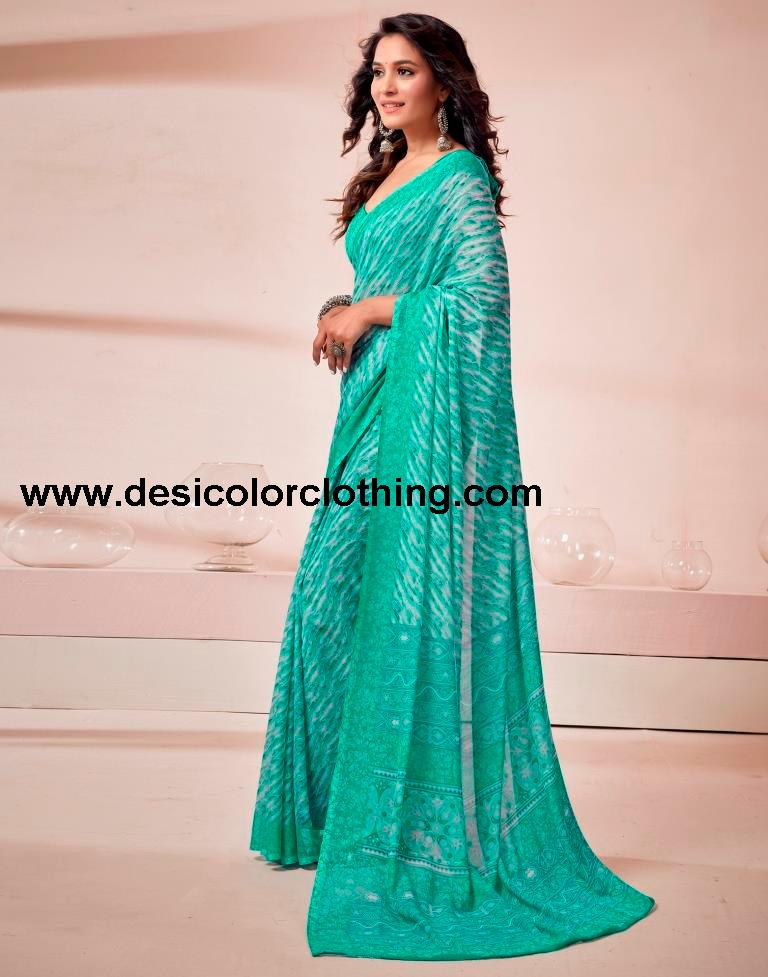 Turquoise Georgette Printed Saree
