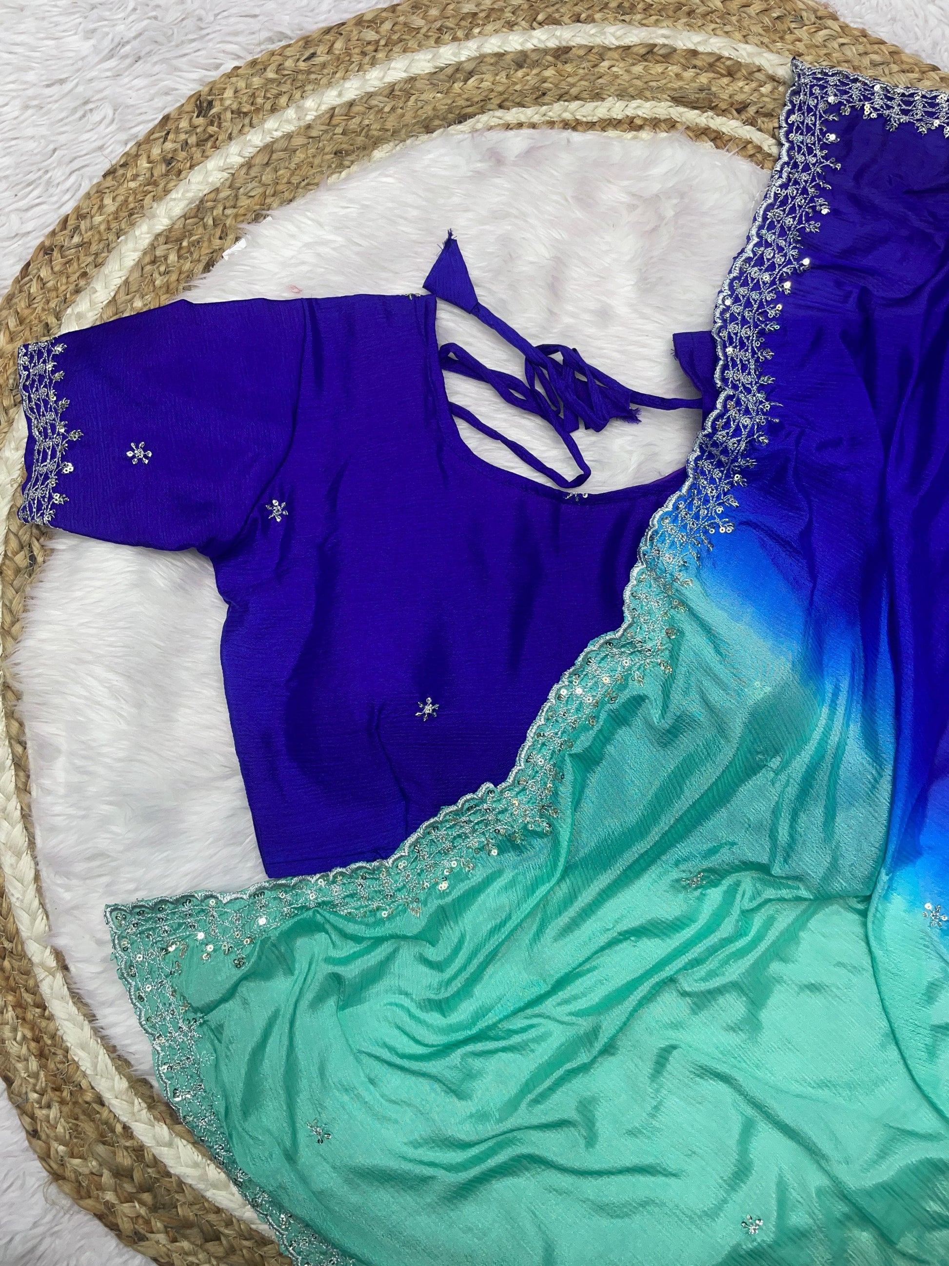Product Image - Elegant Chinnon Saree with Heavy Embroidery and Jari Work