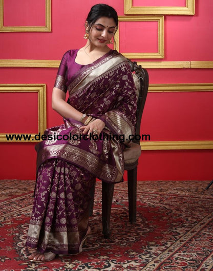 Dark Maroon Silk Plain Saree