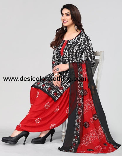 Black Printed Unstitched Salwar Suit Material