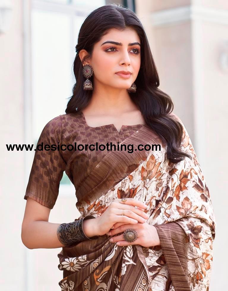 White Silk Printed Sarees