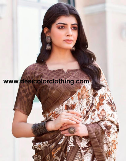 White Silk Printed Sarees