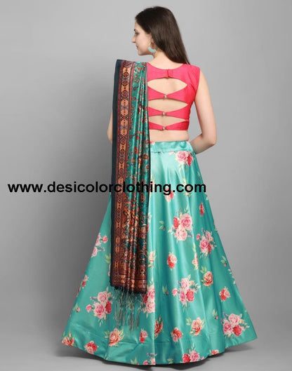Refreshing Teal Coloured Poly Silk Digital Printed Casual Wear Lehenga | SLV102L10172