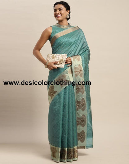 Aqua Green Organza Saree