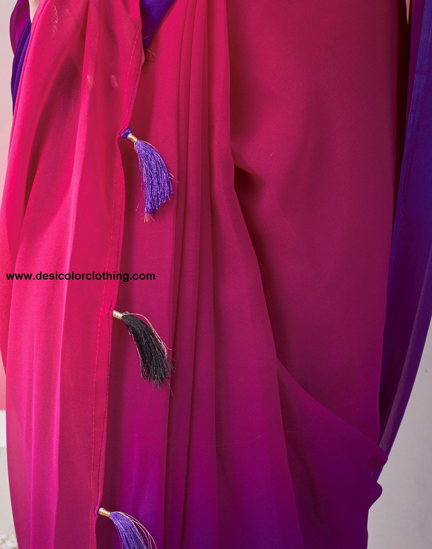 Pink Georgette Plain Ready to Wear Saree