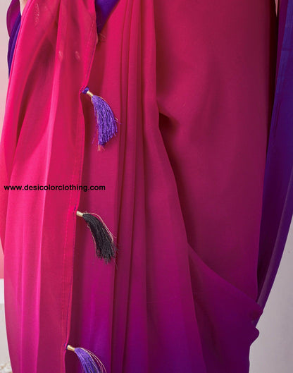 Pink Georgette Plain Ready to Wear Saree