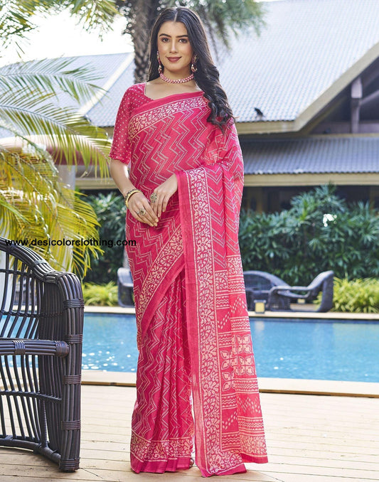 Blush Pink Printed Cotton Pre-Draped Saree