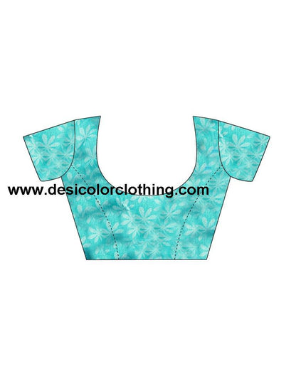 Turquoise Linen Printed  Saree