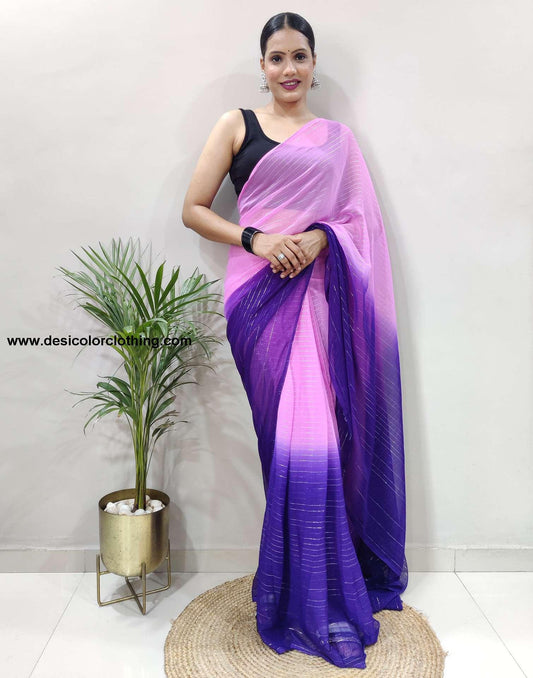 Pink Plain Georgette Pre-draped Saree