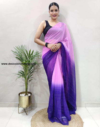 Pink Plain Georgette Pre-draped Saree