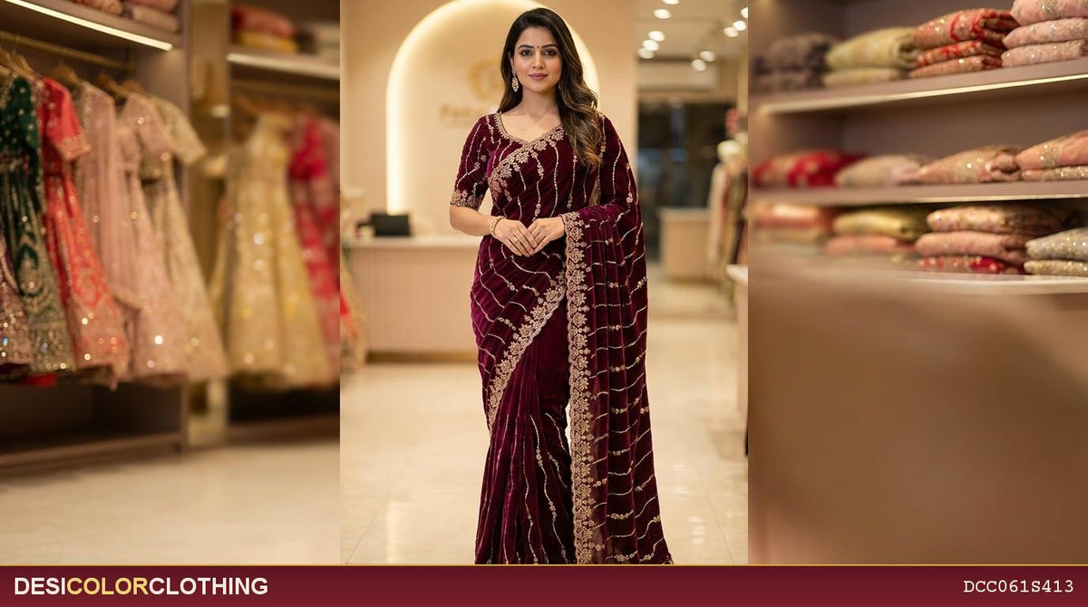 Product Image - Designer heavy stone work saree for wedding - 4