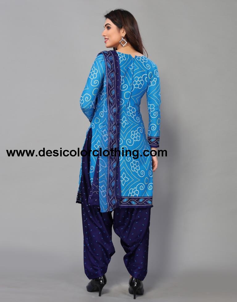Sky Blue Printed Unstitched Salwar Suit Material