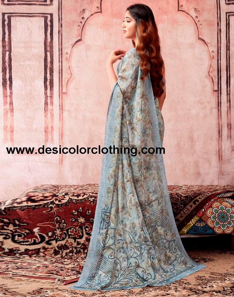 Brown Georgette Printed Sarees