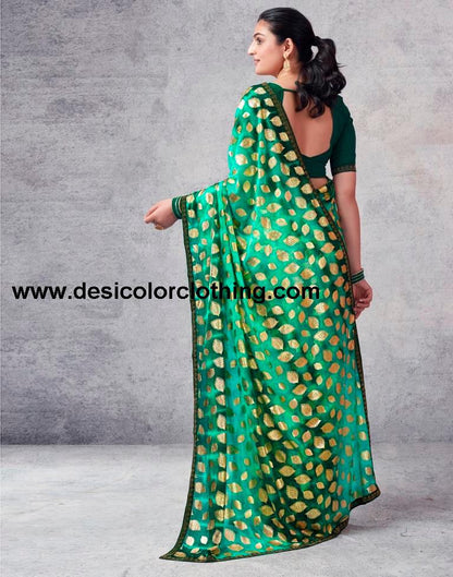 Turquoise Lycra Printed  Saree