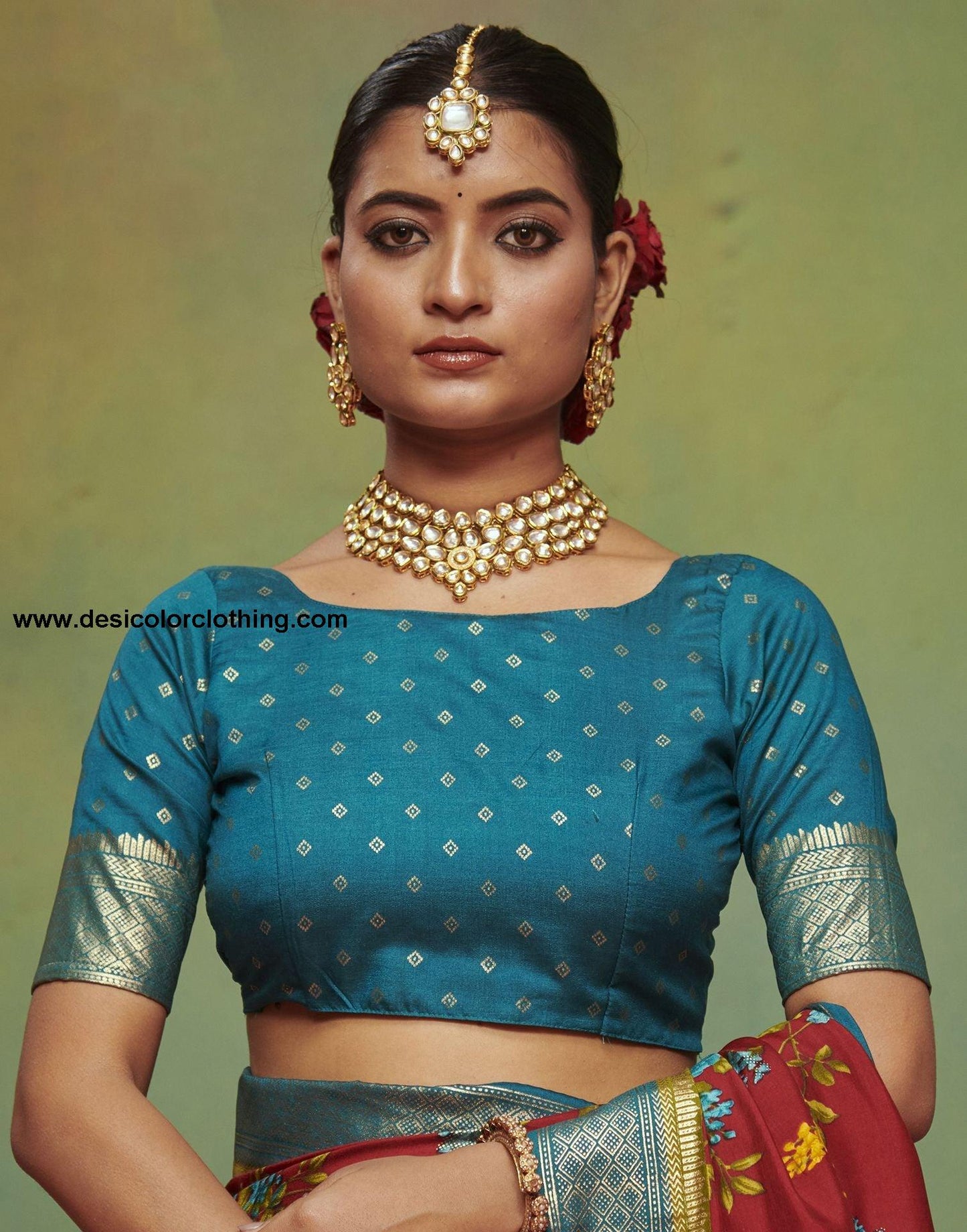 Rama Green Printed Silk Saree