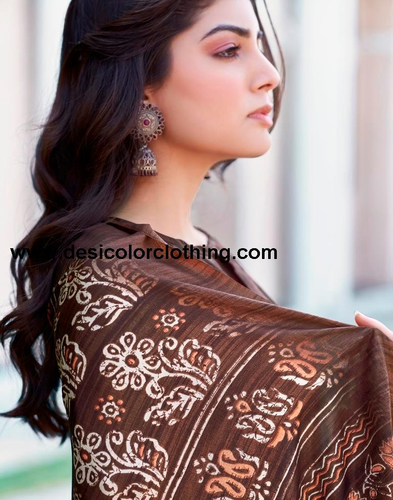 Brown Silk Printed Sarees