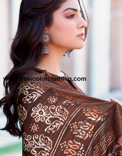 Brown Silk Printed Sarees