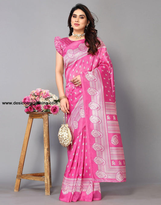 Pink Silk Printed Saree