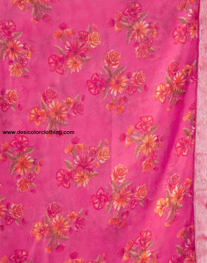 Pink Printed Chiffon Saree