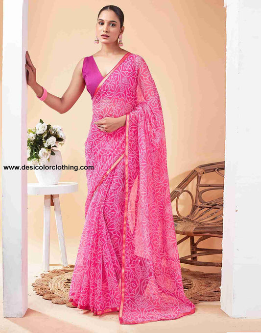 Pink Chiffon Printed Saree