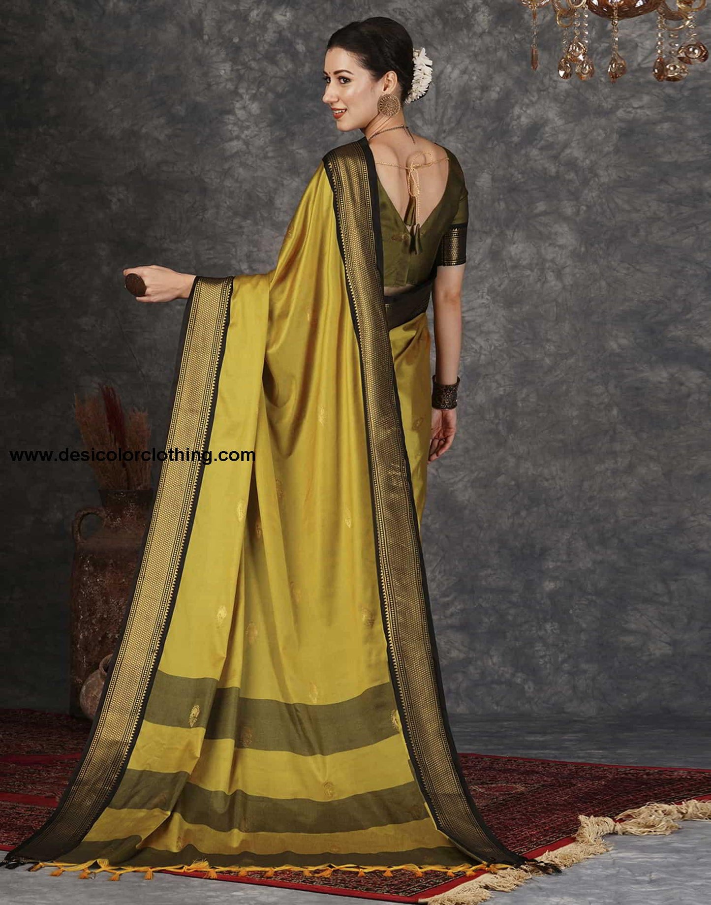 Yellow Kanjivaram Silk Woven Saree