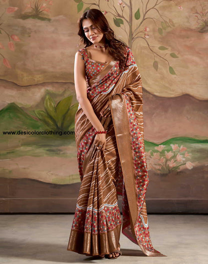 Brown Silk Printed Saree