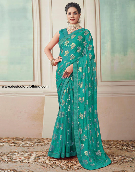 Rama Green Plain Lycra Saree