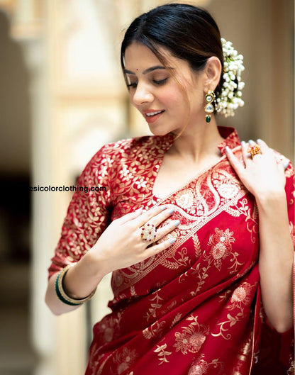 Red Silk Plain Saree