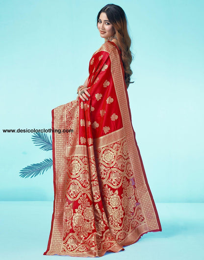 Red Jacquard Silk Saree