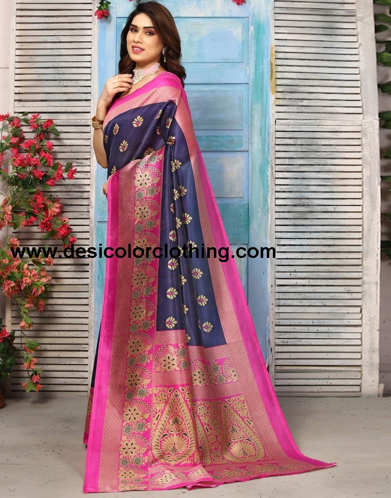 Blue Silk Printed Saree