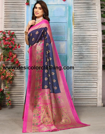 Blue Silk Printed Saree