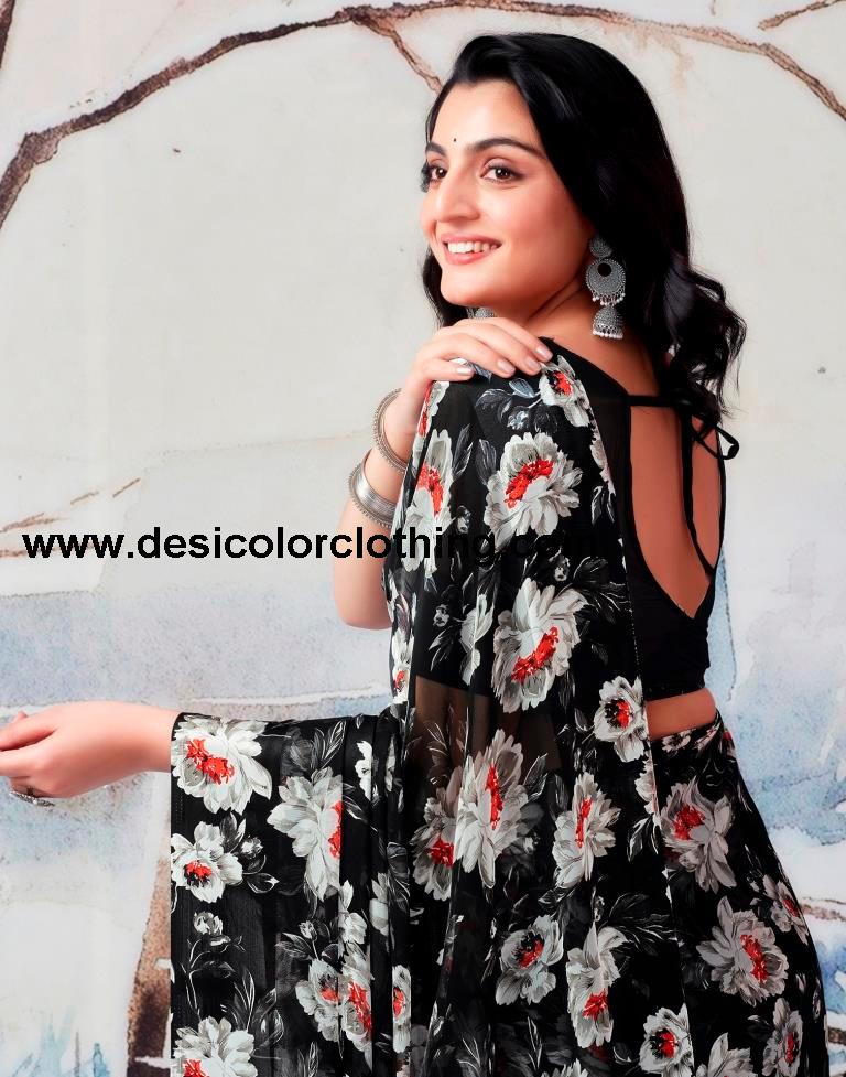 Black Georgette Printed  Saree