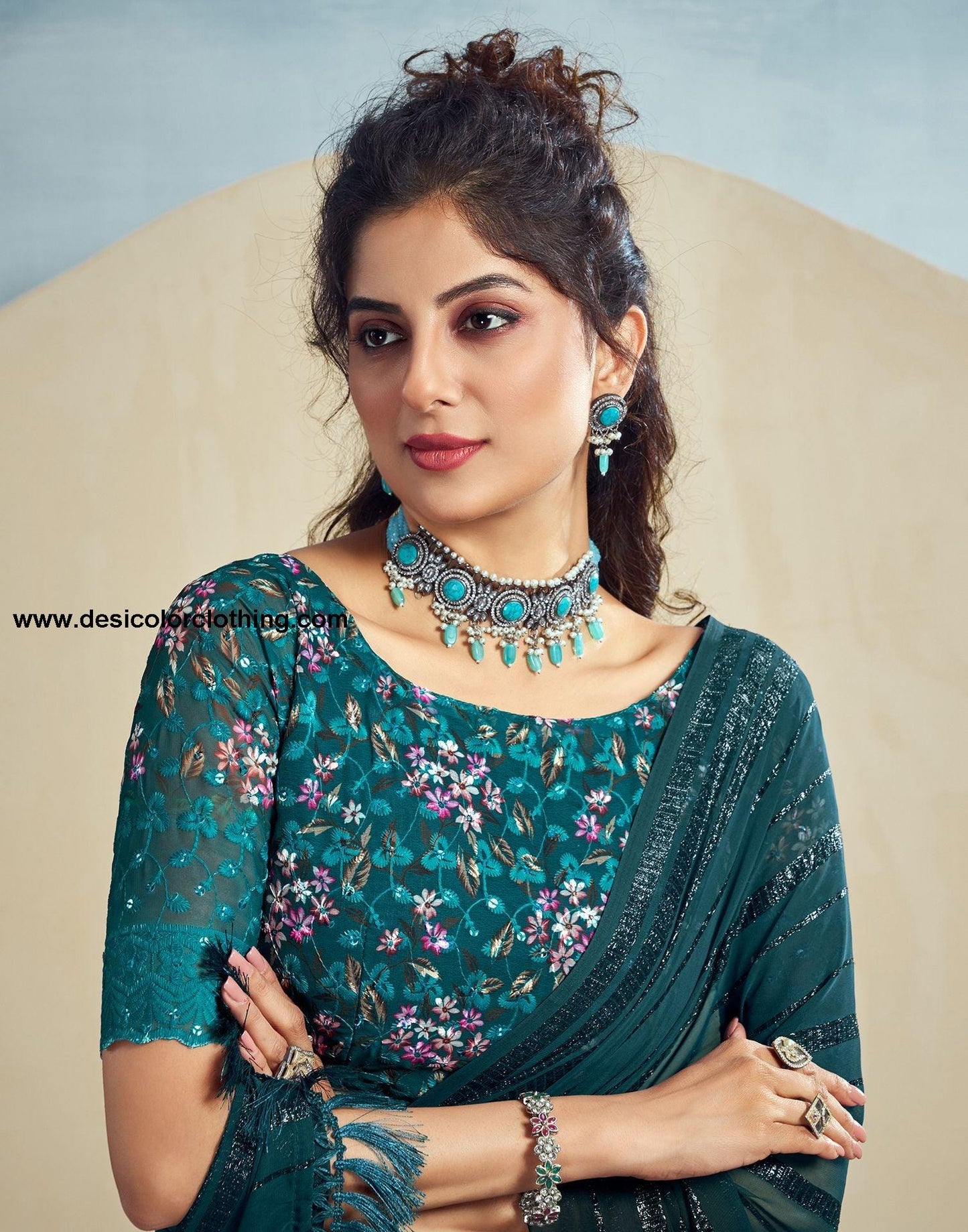 Rama Plain Georgette Saree
