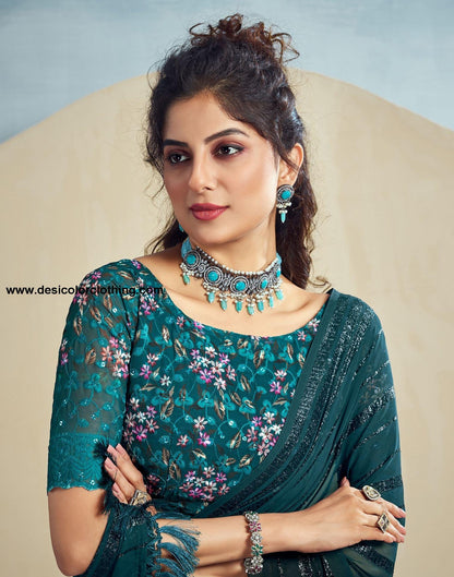 Rama Plain Georgette Saree