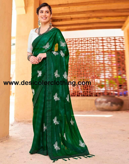 Bottle Green Chiffon Plain Ready To Wear