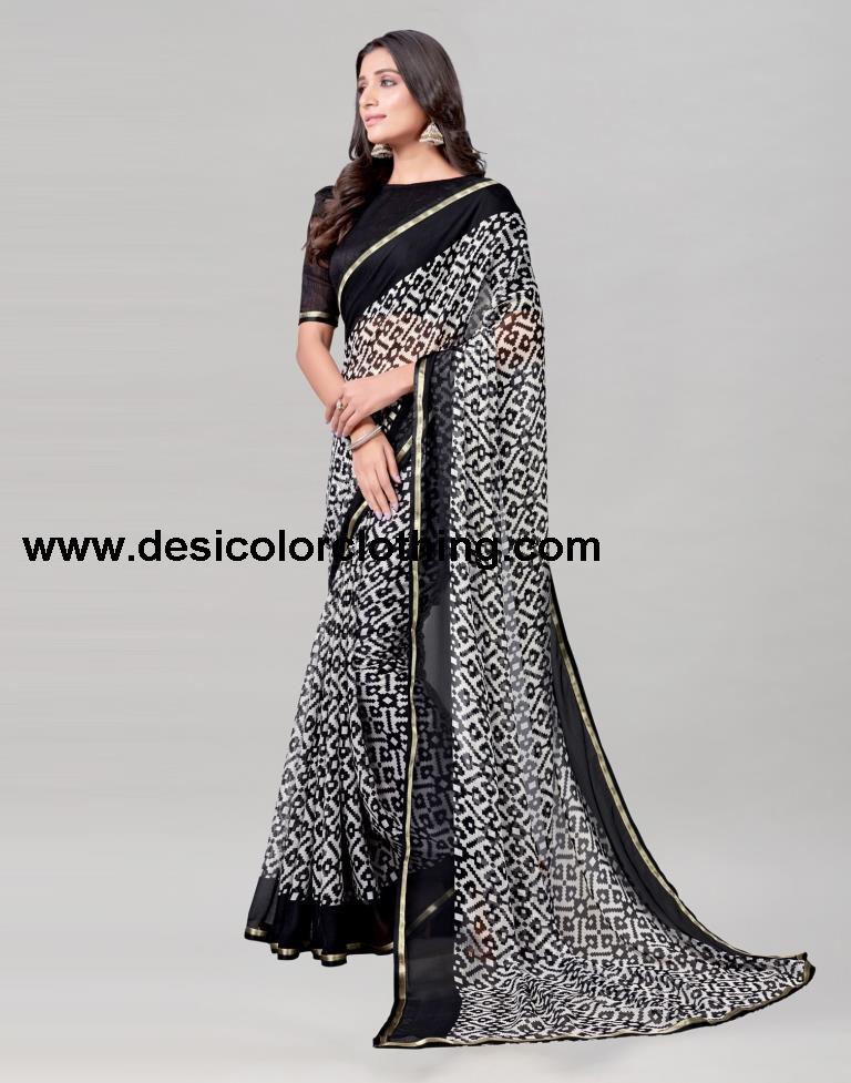 Black Coloured Chiffon Printed Saree | SLV2219S208