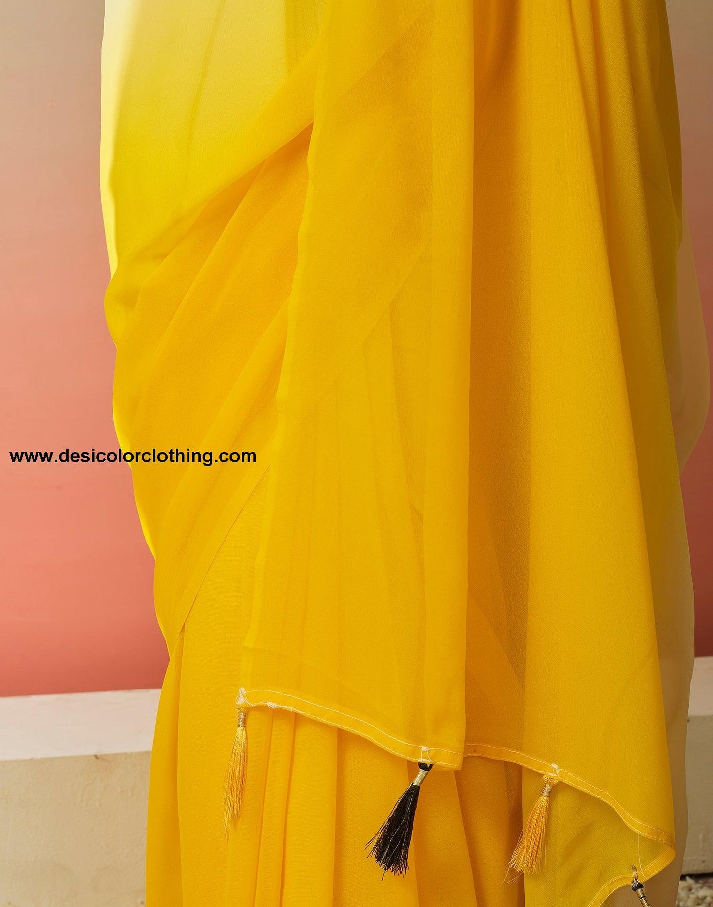 Turmeric Georgette Plain Ready to Wear Saree