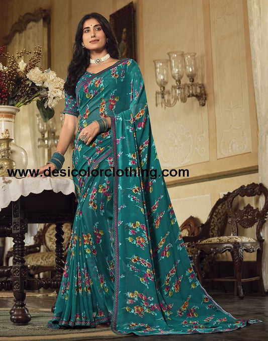 Rama Georgette Printed Saree
