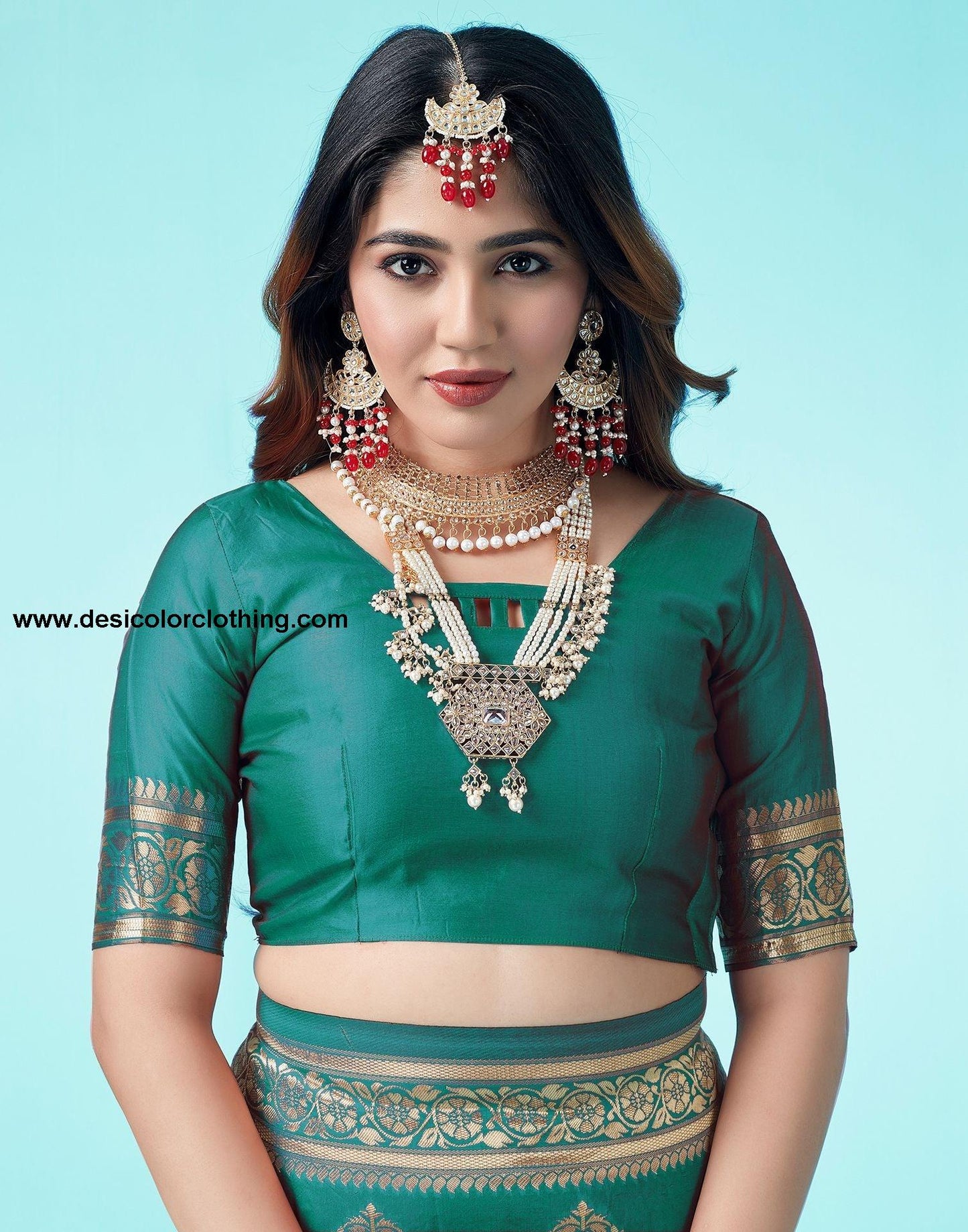 Rama Green Jacquard Silk Saree