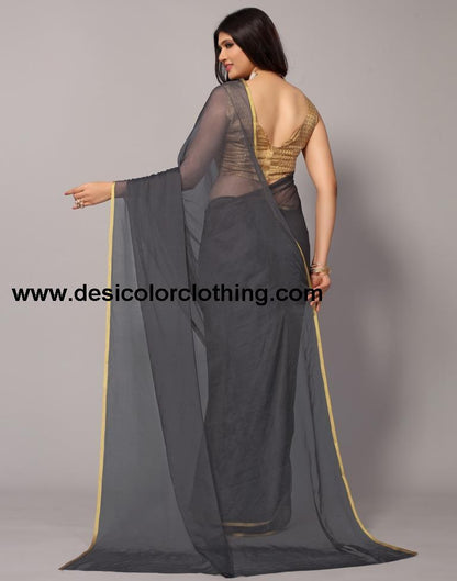 Dark Grey Chiffon Saree