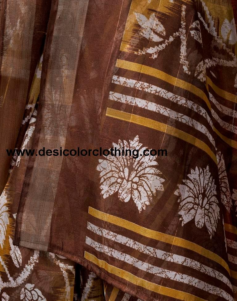 Brown Cotton Zari Saree