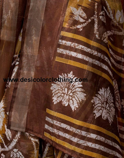 Brown Cotton Zari Saree